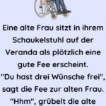 Eine alte Frau sitzt in ihrem Schaukelstuhl