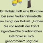 Ein Polizist hält eine Blondine bei einer 