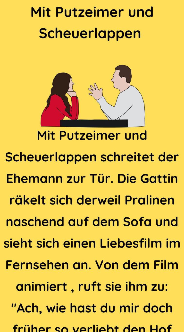 Mit Putzeimer und Scheuerlappen