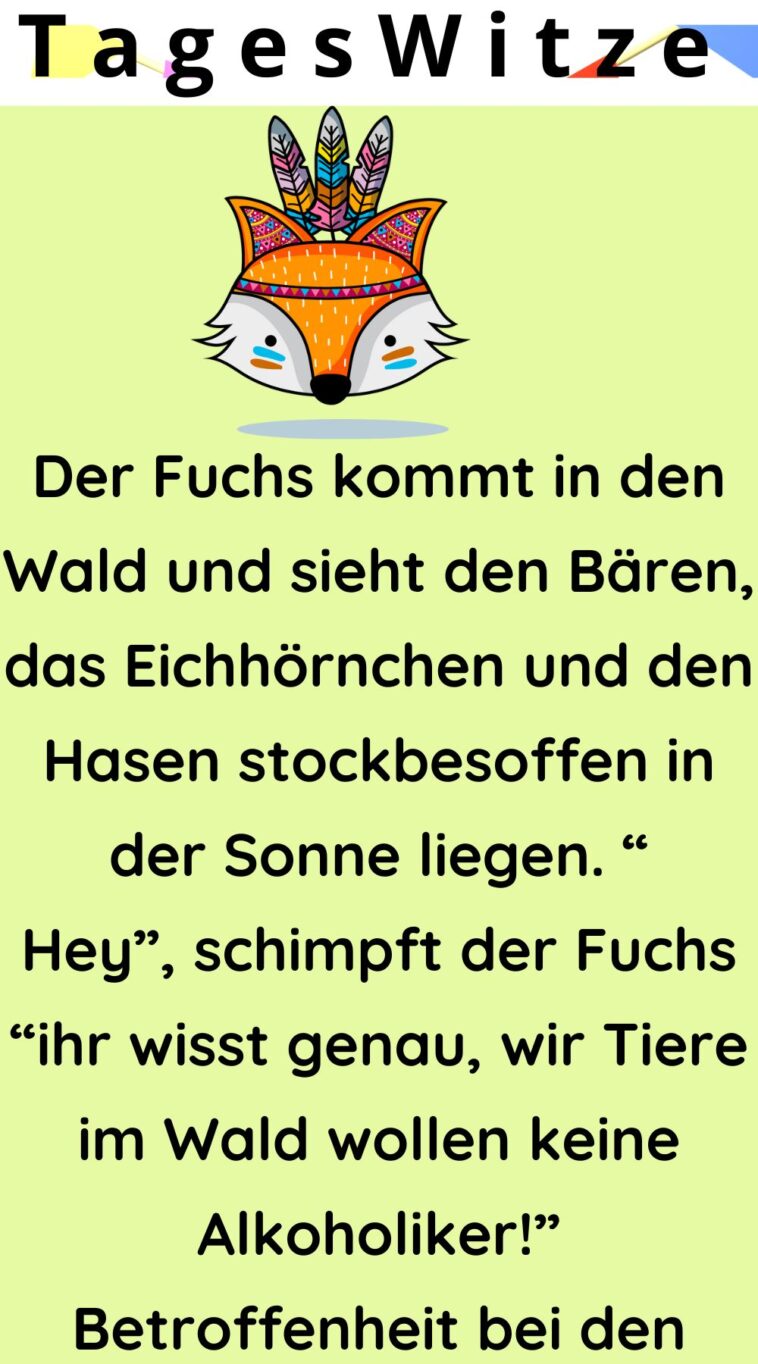 Der Fuchs kommt in den Wald und sieht den Bären