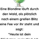 Eine Blondine läuft durch den Wald