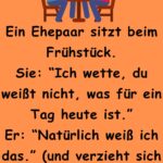 Ein Ehepaar sitzt beim Frühstück